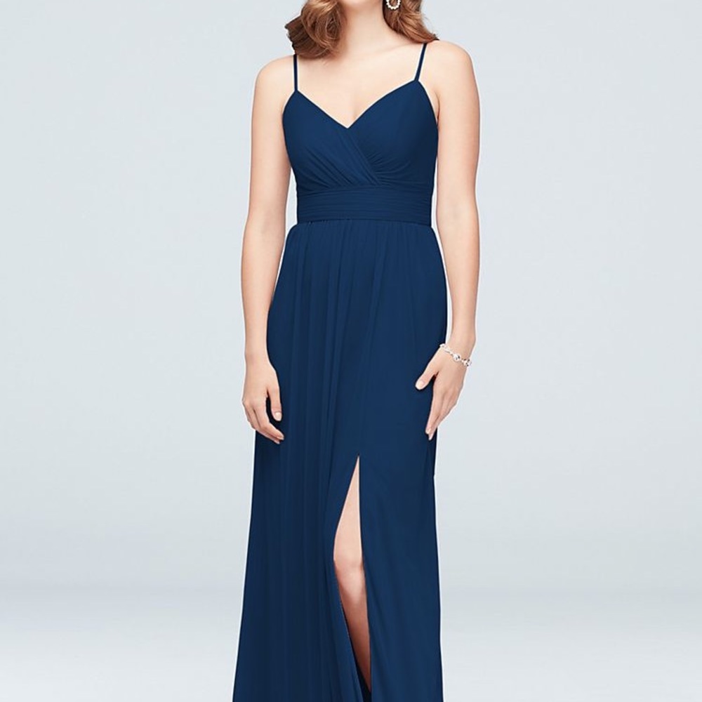 Spaghetti strap Ruched waist mesh Marine Blue